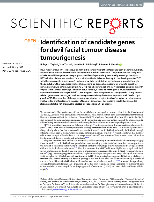 (PDF) Identification of candidate genes for devil facial tumour disease ...