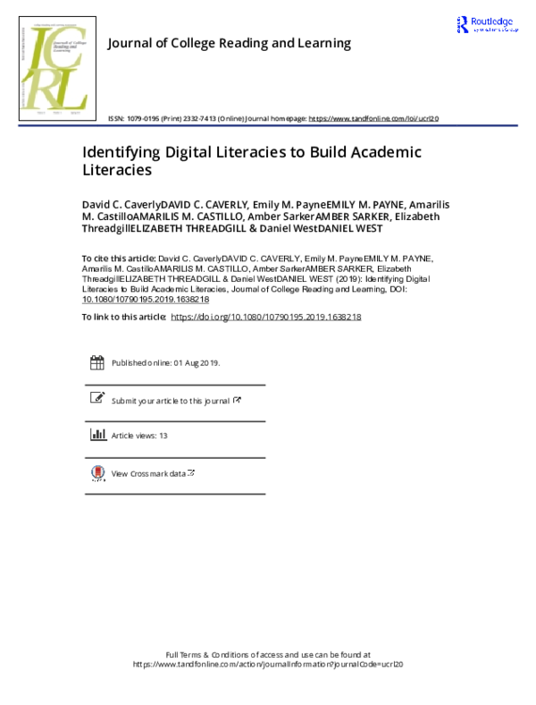 (PDF) Identifying Digital Literacies to Build Academic Literacies