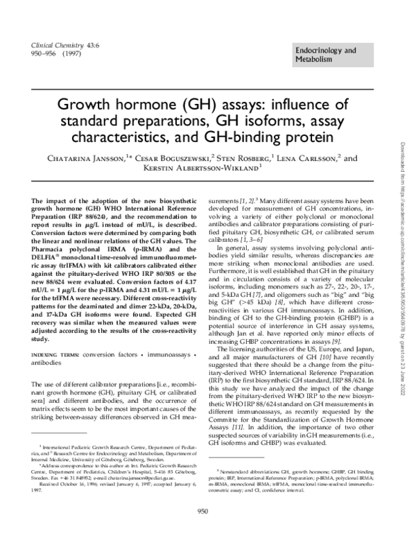 (PDF) Growth hormone (GH) assays: influence of standard preparations ...