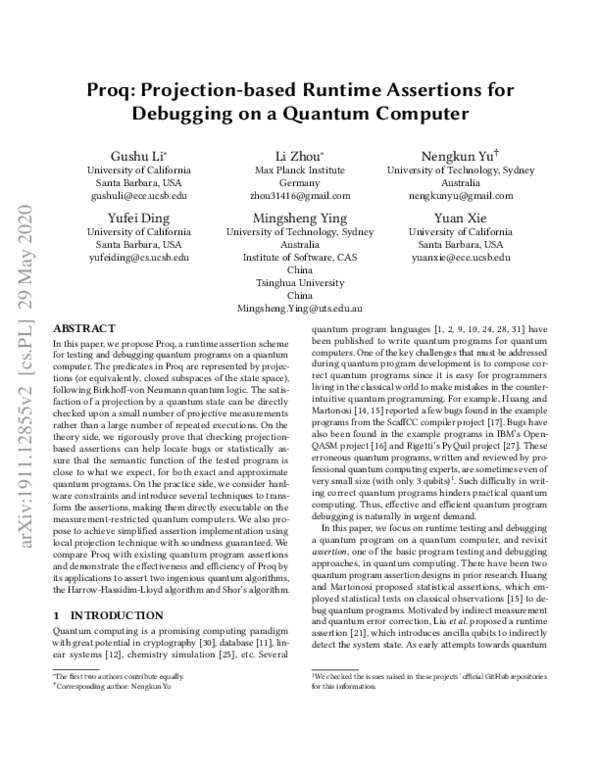 (PDF) Proq: Projection-based Runtime Assertions for Debugging on a ...