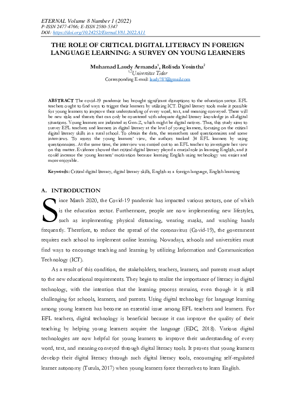 (PDF) The Role of Critical Digital Literacy in Foreign Language ...