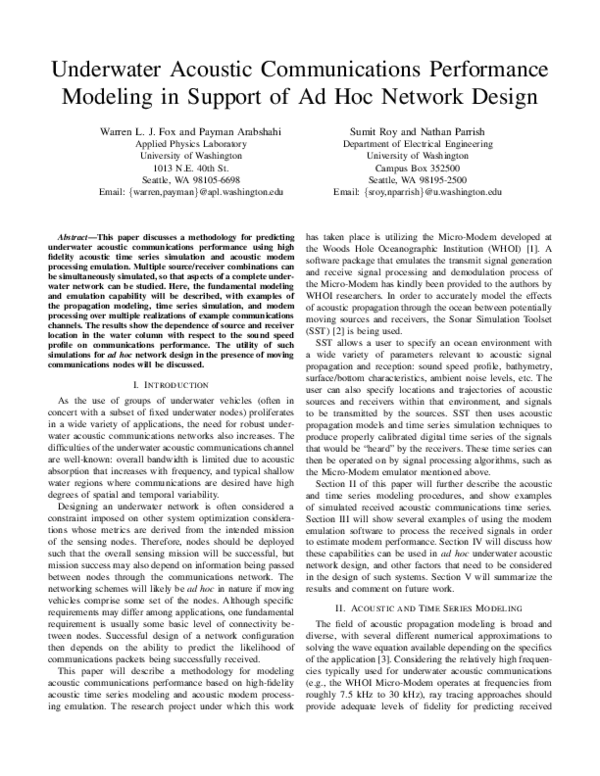 (PDF) Underwater Acoustic Communications Performance Modeling in ...