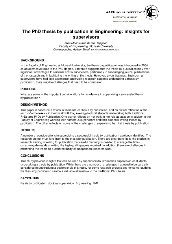 (PDF) The PhD thesis by publication in engineering: Insights for ...