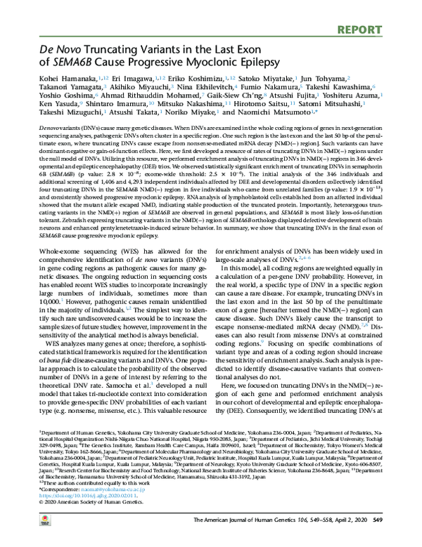 (PDF) De Novo Truncating Variants in the Last Exon of SEMA6B Cause ...