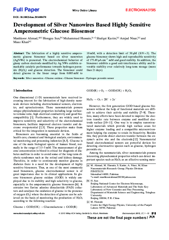 (PDF) Development of Silver Nanowires Based Highly Sensitive ...