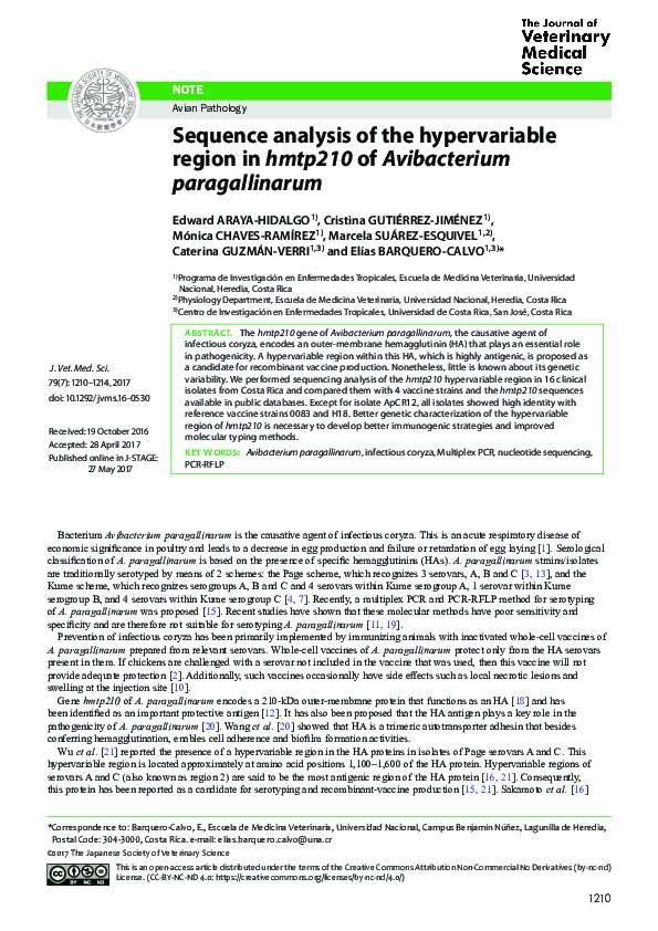 (PDF) Sequence analysis of the hypervariable region in hmtp210 of ...