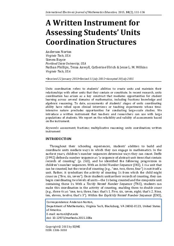 (PDF) A Written Instrument for Assessing Students’ Units Coordination ...