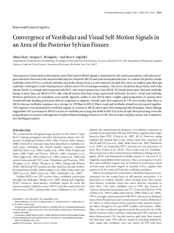 (PDF) Convergence of Vestibular and Visual Self-Motion Signals in an ...