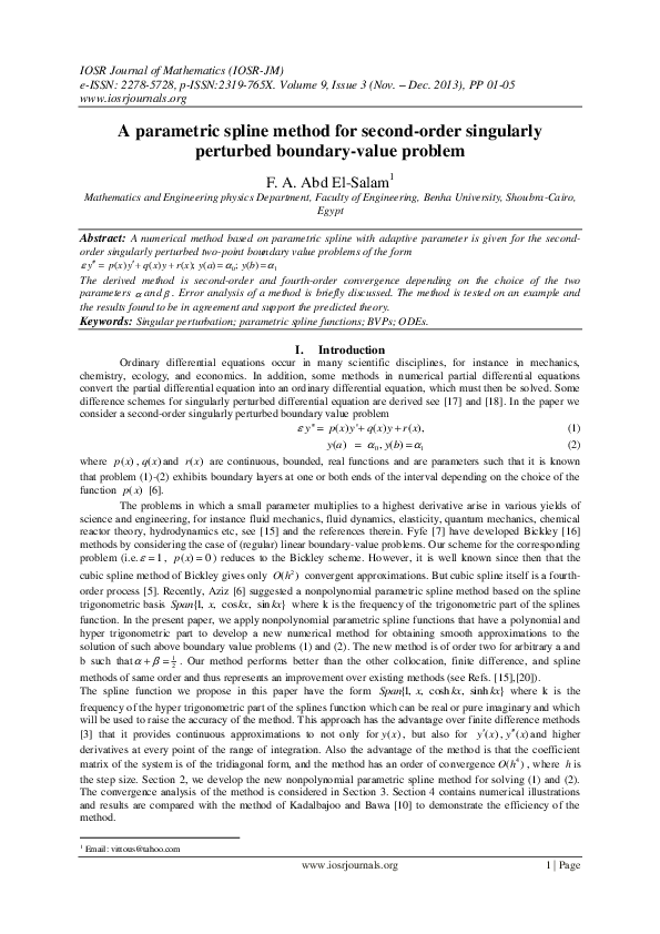 (PDF) A parametric spline method for second-order singularly perturbed ...