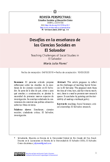 (PDF) Desafíos en la enseñanza de las Ciencias Sociales en El Salvador