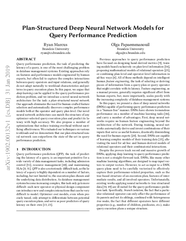 (PDF) Plan-structured deep neural network models for query performance ...