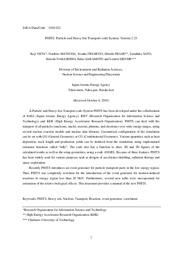 PDF) PHITS—a particle and heavy ion transport code system