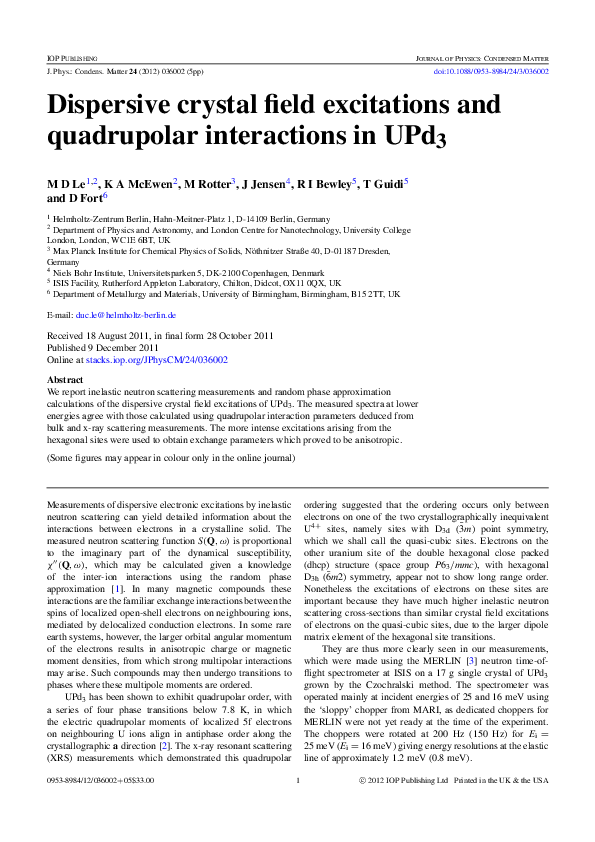 (PDF) Dispersive crystal field excitations and quadrupolar interactions ...