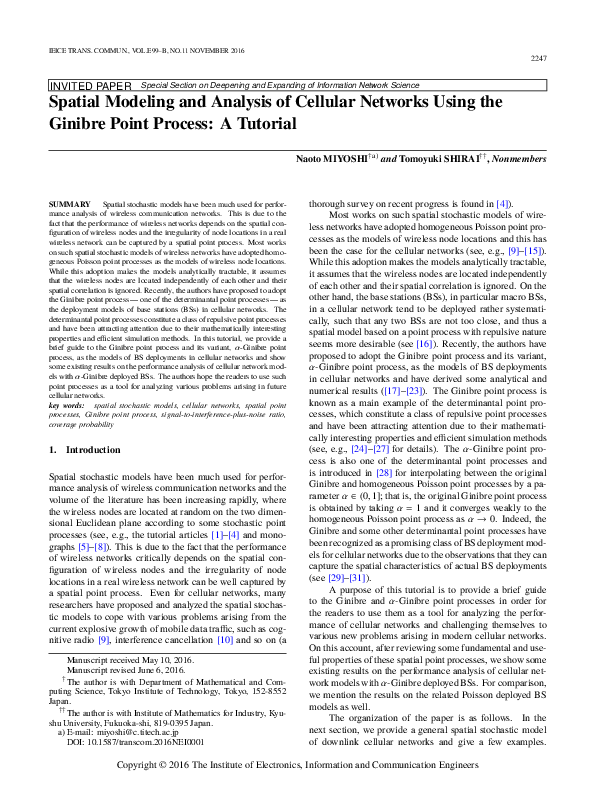 (PDF) Spatial Modeling and Analysis of Cellular Networks Using the ...