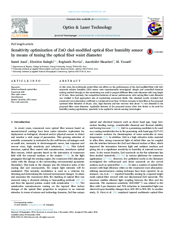 (PDF) Sensitivity optimization of ZnO clad-modified optical fiber ...