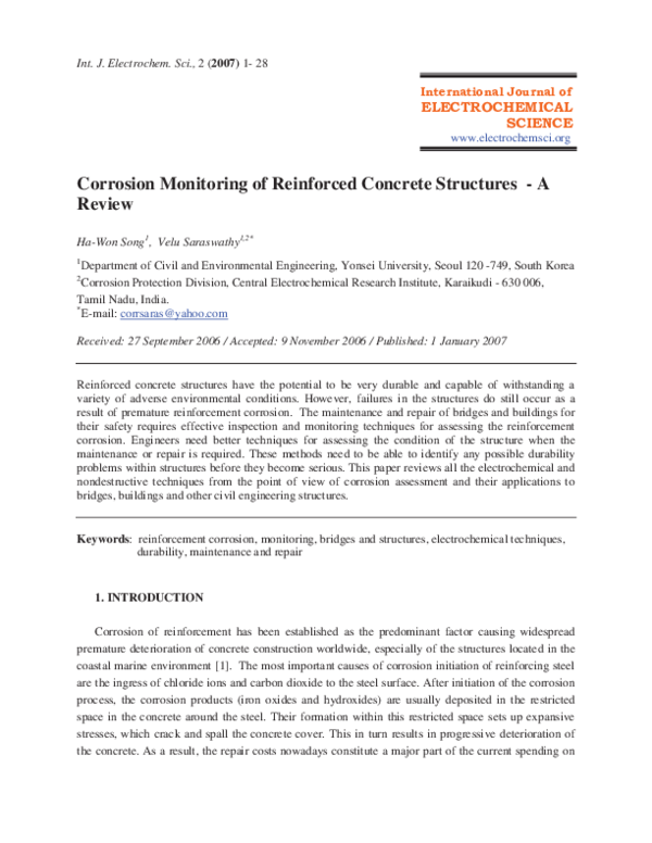 (PDF) Corrosion Monitoring of Reinforced Concrete Structures - A Review