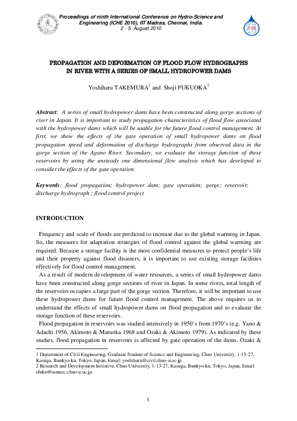 (PDF) Propagation and Deformation of Flood Flow Hydrographs in River ...