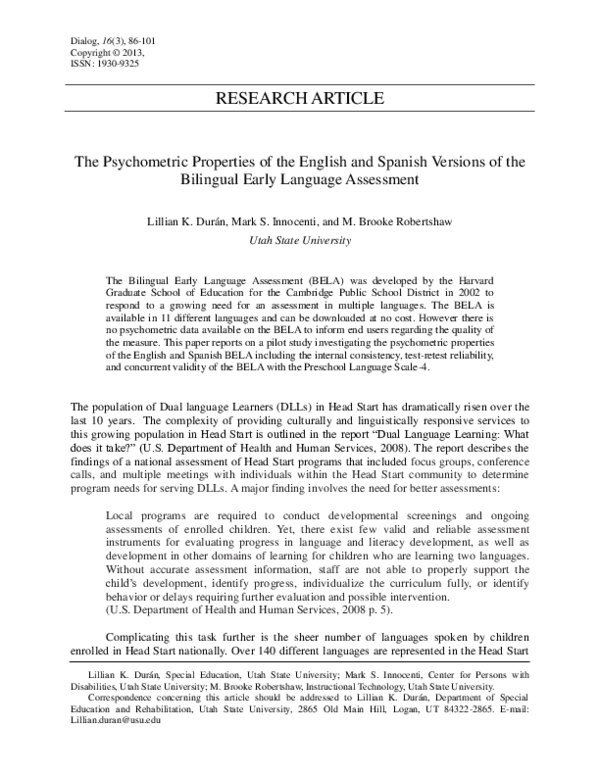 (PDF) The Psychometric Properties of the English and Spanish Versions ...
