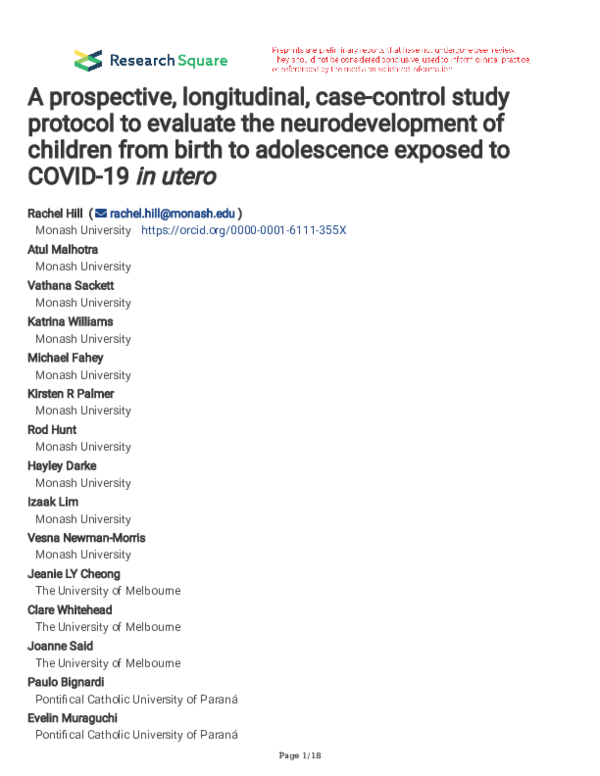 (PDF) A prospective, longitudinal, case-control study protocol to ...