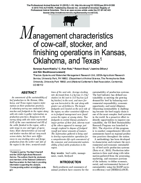 (PDF) Management characteristics of cow-calf, stocker, and finishing ...