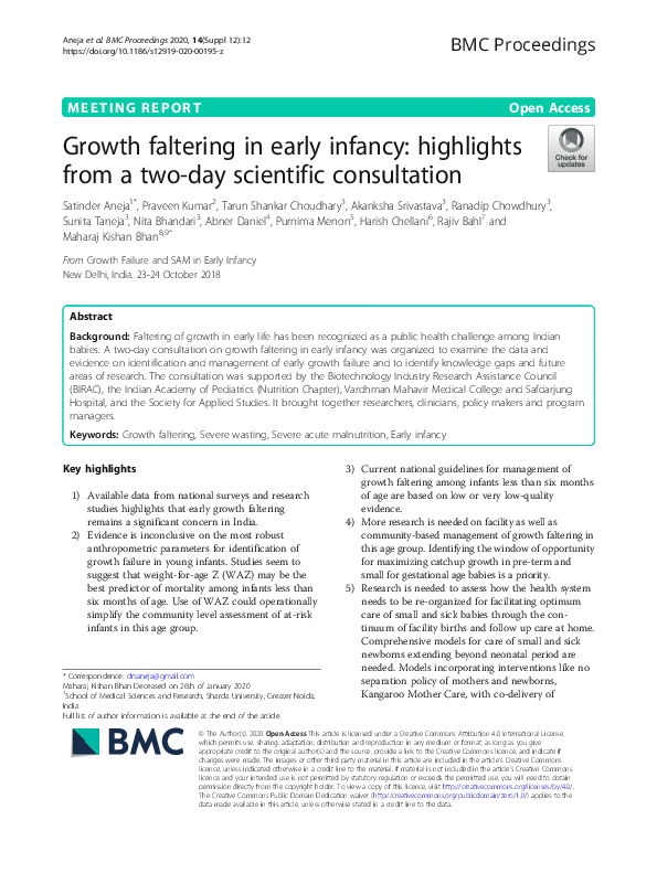 (PDF) Growth faltering in early infancy: highlights from a two-day ...