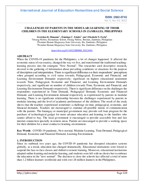 (PDF) Challenges of Parents in the Modular Learning of Their Children ...
