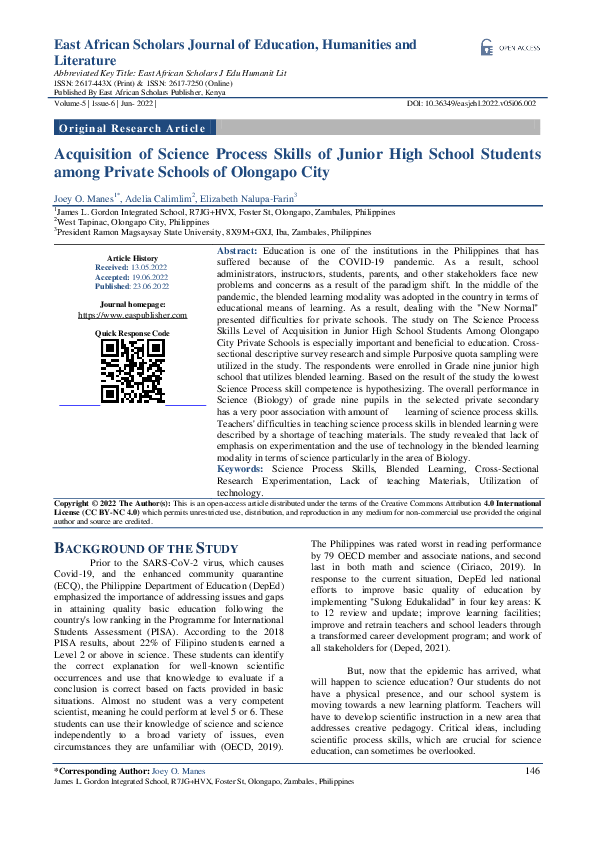 (PDF) Acquisition of Science Process Skills of Junior High School ...