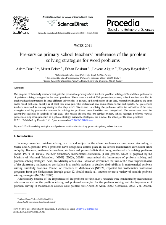 (PDF) Pre-service primary school teachers’ preference of the problem ...
