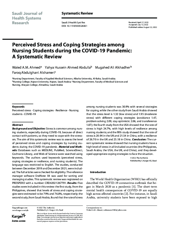 (PDF) Perceived Stress and Coping Strategies among Nursing Students ...