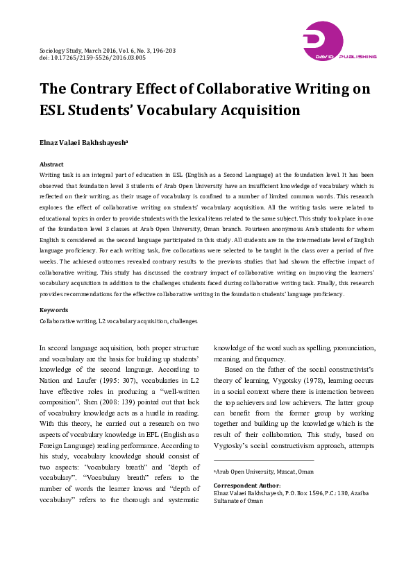 (PDF) The Contrary Effect of Collaborative Writing on ESL Students ...