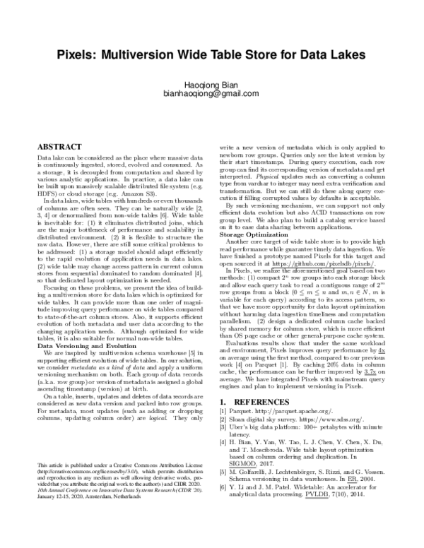 (PDF) Pixels: Multiversion Wide Table Store for Data Lakes