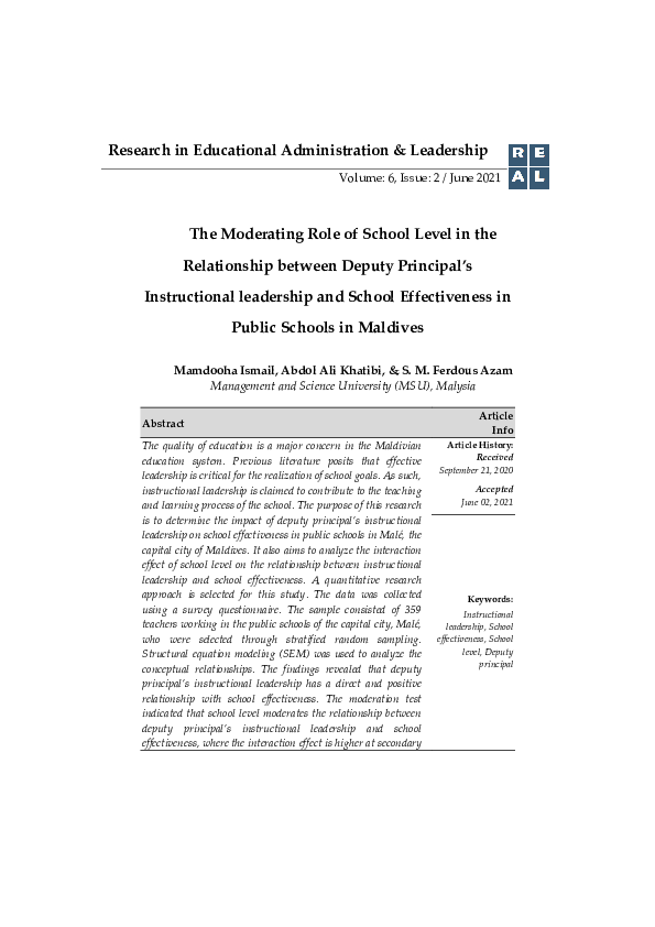 (PDF) The Moderating effect of School Level in the relationship between ...