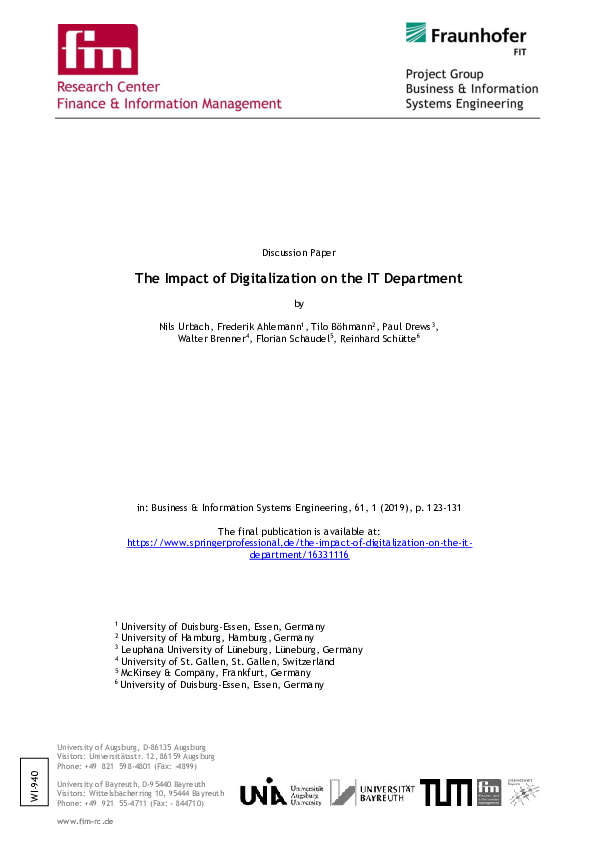 (PDF) The Impact of Digitalization on the IT Department