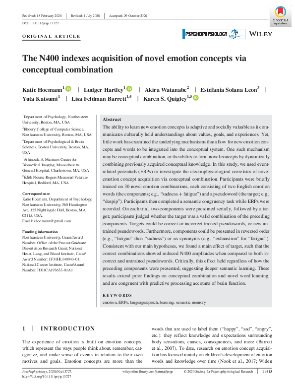 (PDF) The N400 indexes acquisition of novel emotion concepts via ...
