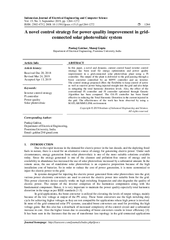(PDF) A novel control strategy for power quality improvement in grid ...