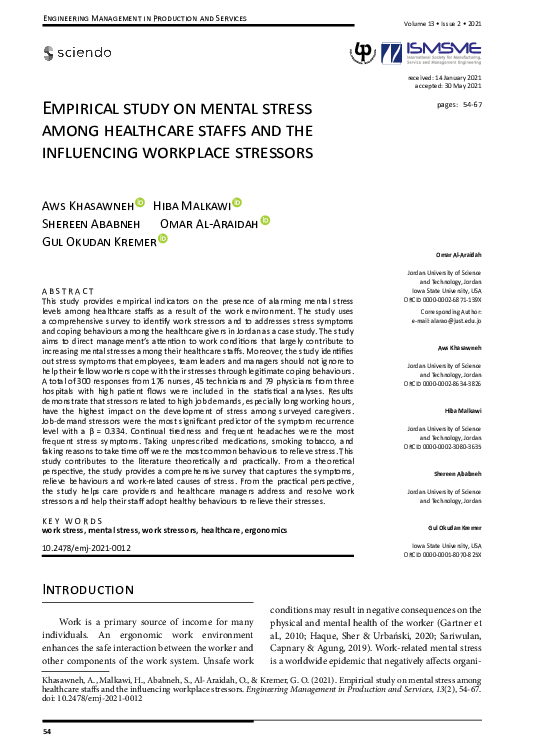 (PDF) Empirical study on mental stress among healthcare staffs and the ...