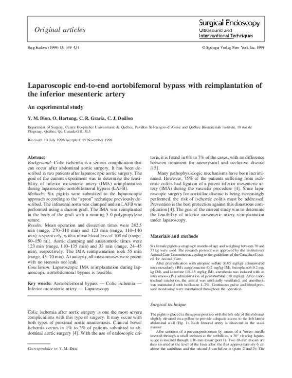 (PDF) Laparoscopic end-to-end aortobifemoral bypass with reimplantation ...