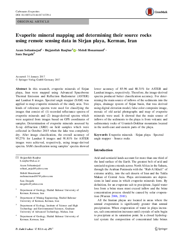 (PDF) Evaporite mineral mapping and determining their source rocks ...