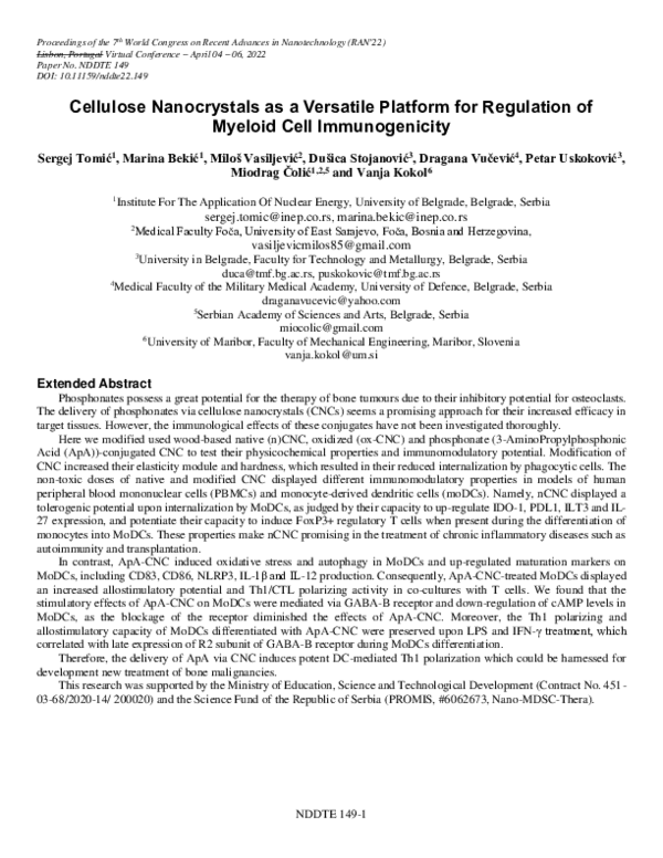 (PDF) Cellulose Nanocrystals as a Versatile Platform for Regulation of ...