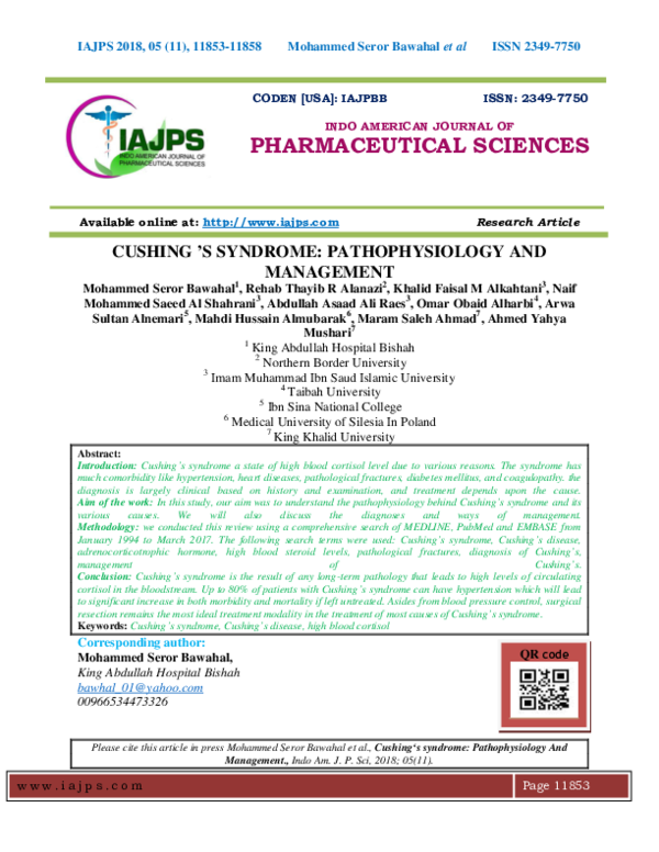 (PDF) Cushing 'S Syndrome: Pathophysiology And Management