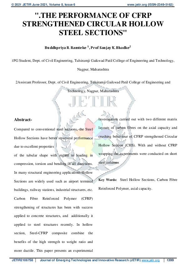 (PDF) The Performance of CFRP Strengthened Circular Hollow Steel Sections