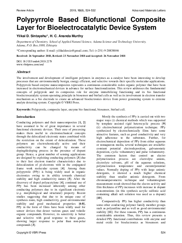 (PDF) Polypyrrole based biofunctional composite layer for ...