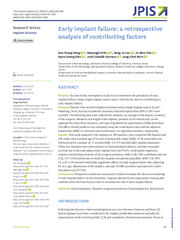 (PDF) Early implant failure: a retrospective analysis of contributing ...