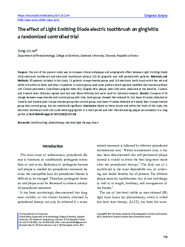 (PDF) The effect of Light Emitting Diode electric toothbrush on ...