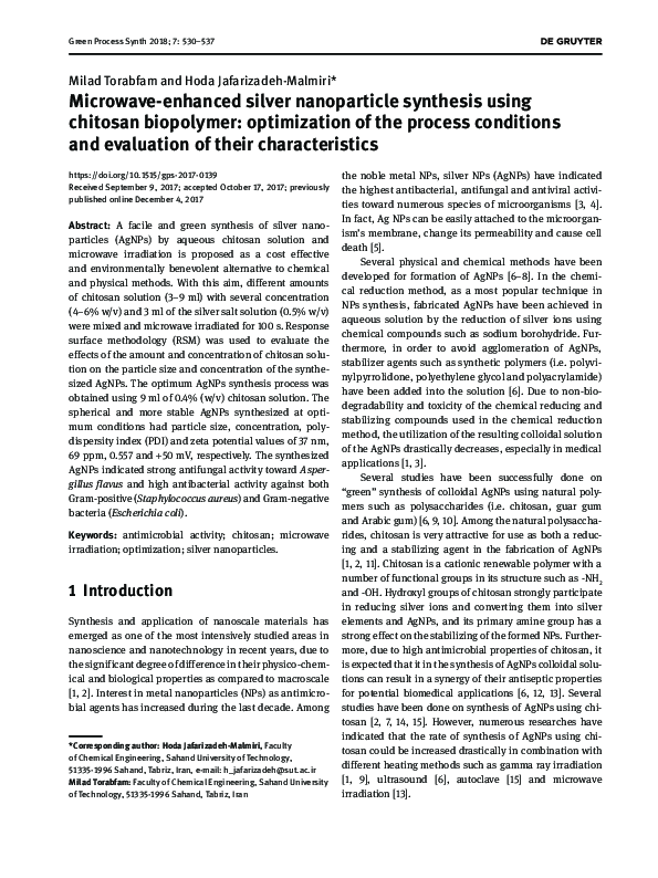 (PDF) Microwave-enhanced silver nanoparticle synthesis using chitosan ...