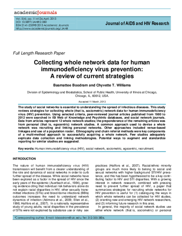 (PDF) Journal of AIDS and HIV Research Collecting whole network data ...