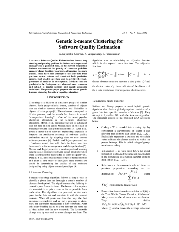 (PDF) Genetic k-means Clustering for Software Quality Estimation