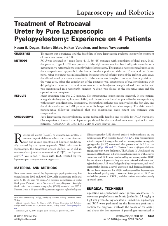 (PDF) Treatment of Retrocaval Ureter by Pure Laparoscopic ...