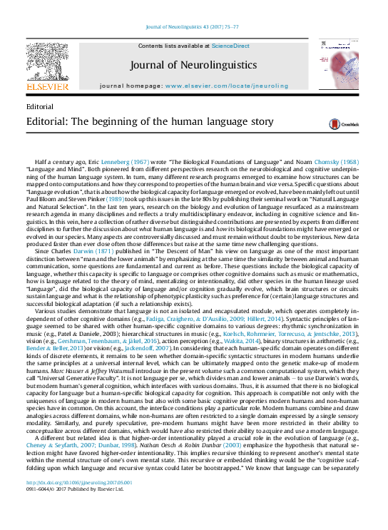 (PDF) Editorial: The beginning of the human language story