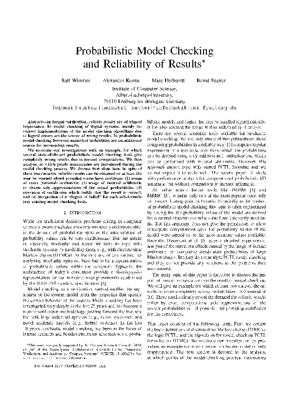 (PDF) Probabilistic Model Checking and Reliability of Results